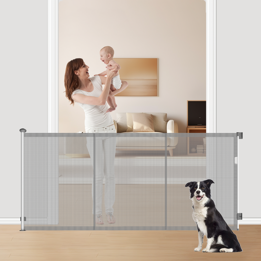 FairyBaby 49"Tall Retractable Baby Gate, Mesh Dog Gate for Stairs, Doorways, Decks, Long Child Gate Pet Gate Indoor