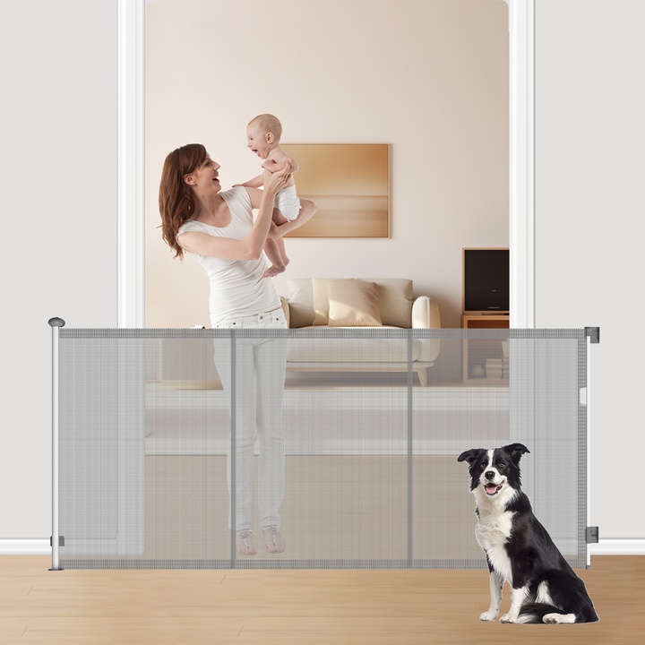 FairyBaby 49"Tall Retractable Baby Gate, Mesh Dog Gate for Stairs, Doorways, Decks, Long Child Gate Pet Gate Indoor