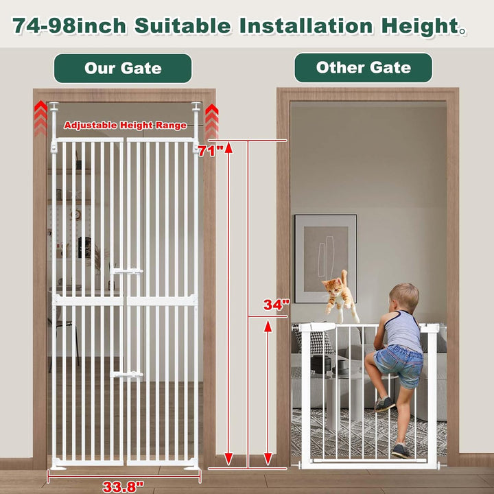 FairyBaby 71" Extra Tall 34"-37" Wide Cat & Dog Proof Gate for Doorway