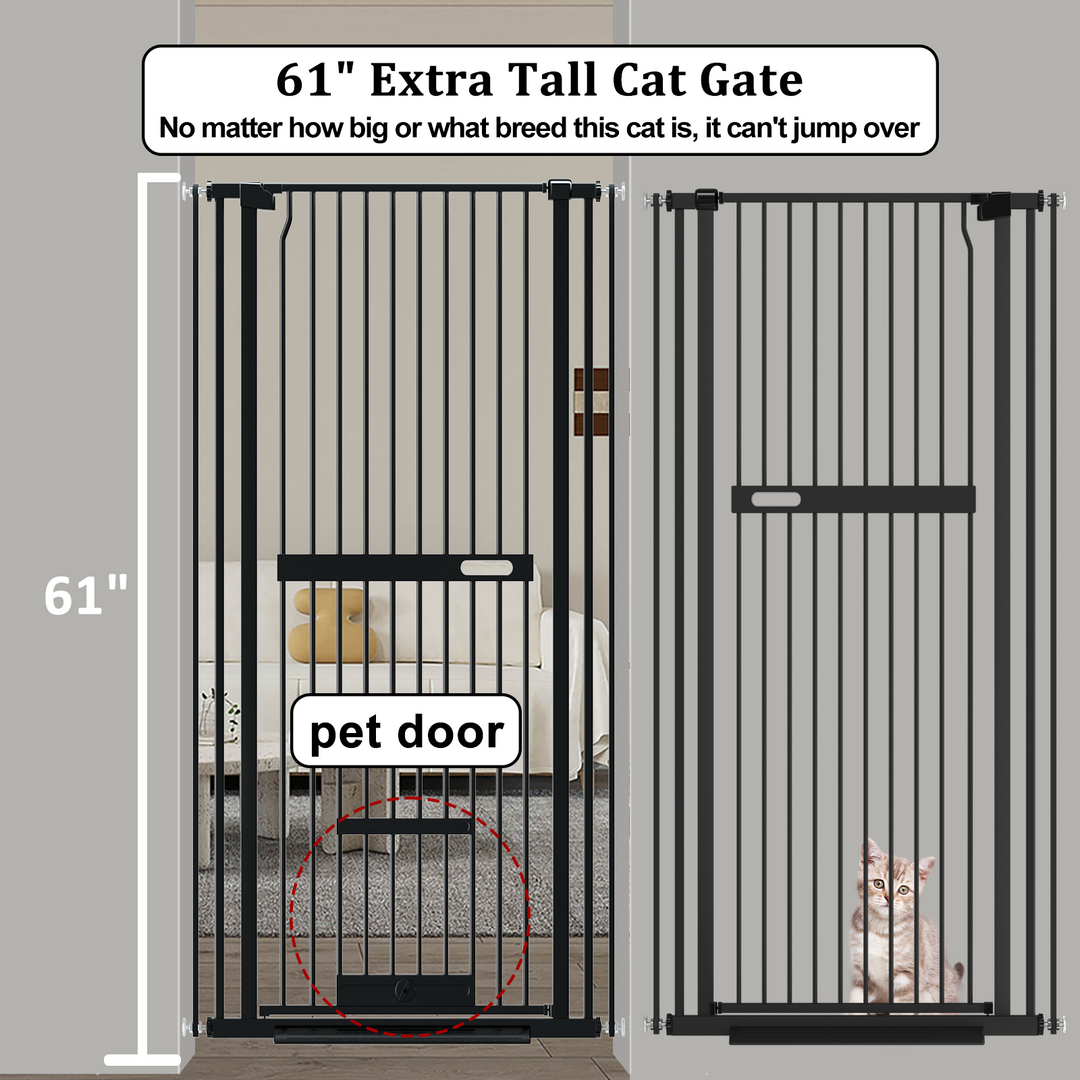 FairyBaby 61" Extra Tall Cat Gate with Narrow Bar Spacing with Pet Door