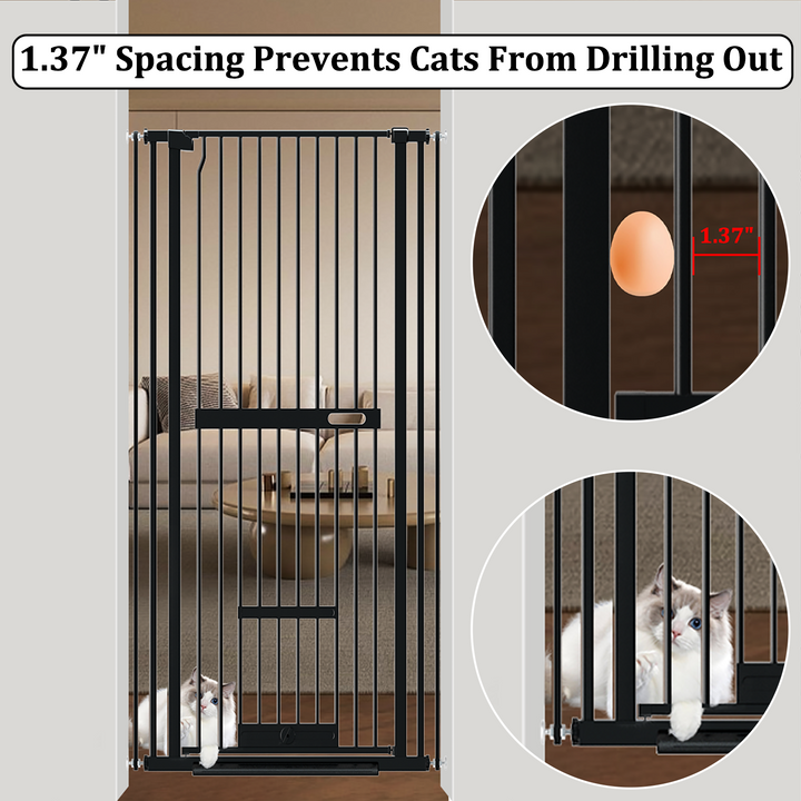 FairyBaby 61" Extra Tall Cat Gate with Narrow Bar Spacing with Pet Door