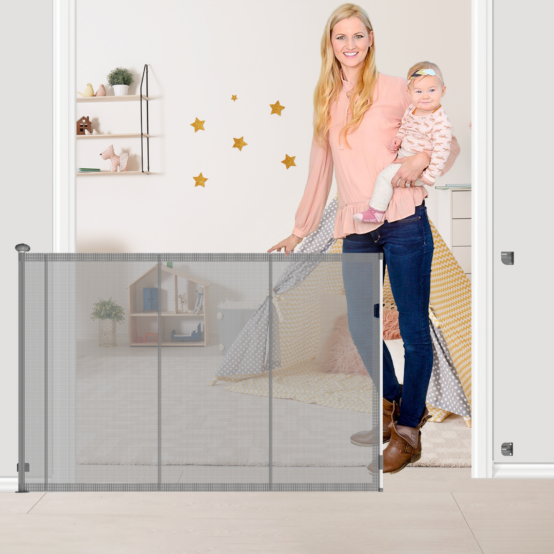 FairyBaby 49"Tall Retractable Baby Gate, Mesh Dog Gate for Stairs, Doorways, Decks, Long Child Gate Pet Gate Indoor