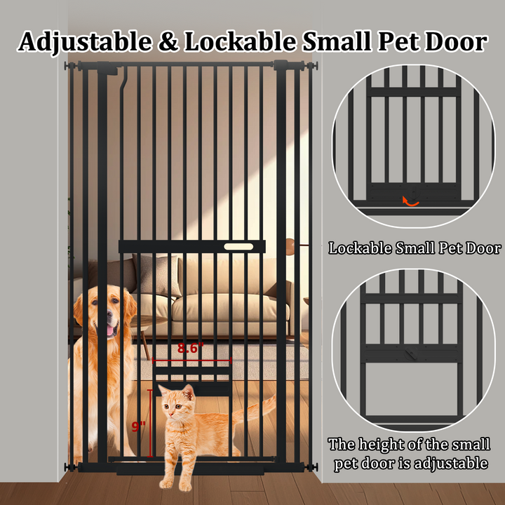 FairyBaby 61" Extra Tall Cat Gate with Narrow Bar Spacing with Pet Door