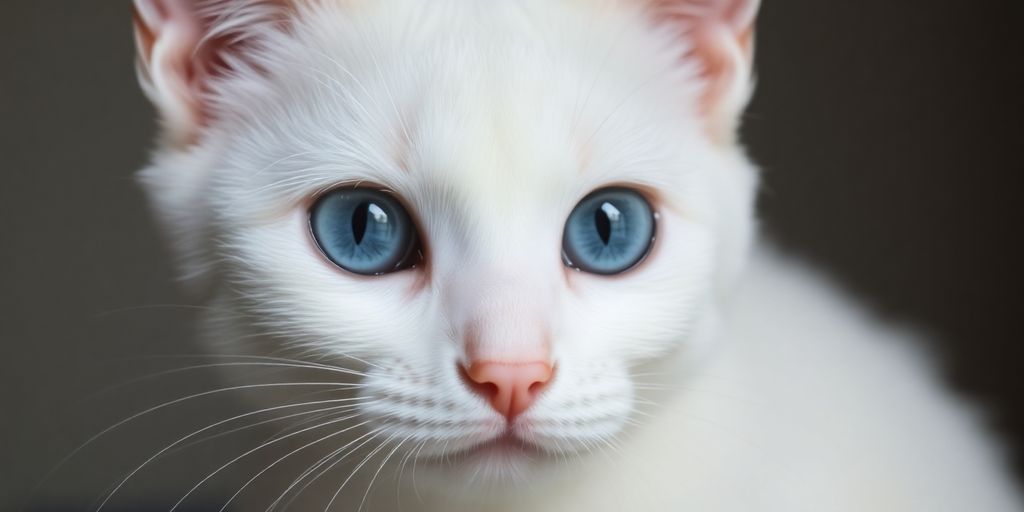 Fluffy white cat with bright eyes.