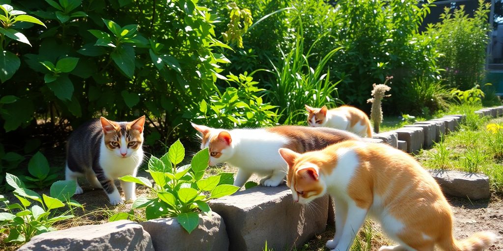 Cats avoiding a garden with natural deterrents