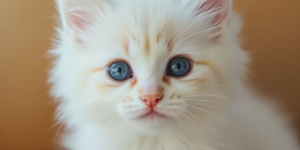 Adorable kitten with piercing blue eyes.