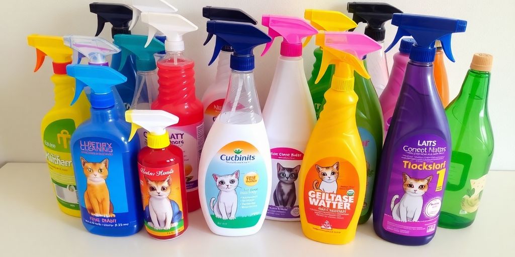 Cat stains and odor removers on a clean surface.