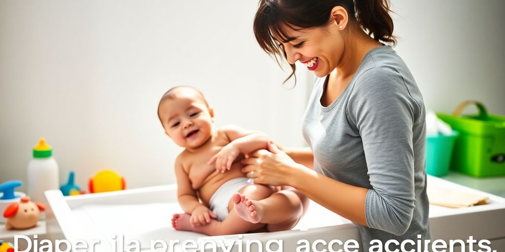 Parent changing baby’s diaper at a changing table.