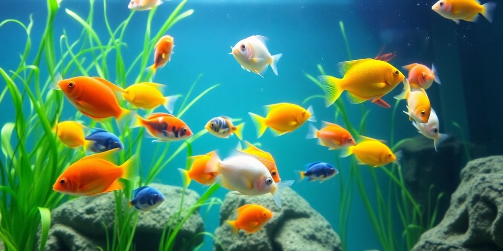 Colorful fish swimming in a clean aquarium with plants.