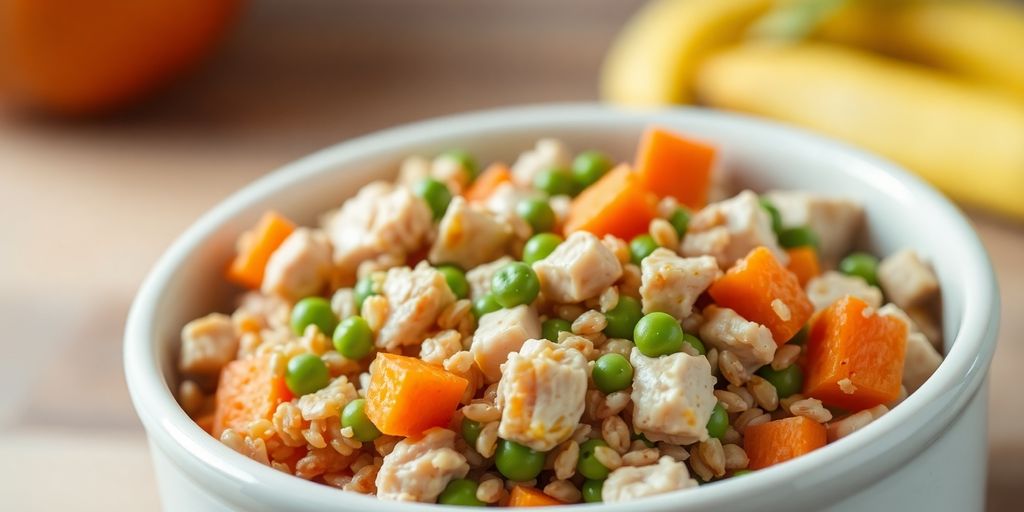 A bowl of fresh homemade dog food.