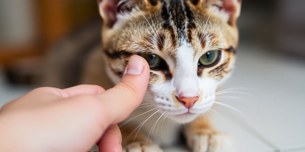 Owner gently interacting with cat, preventing bites.