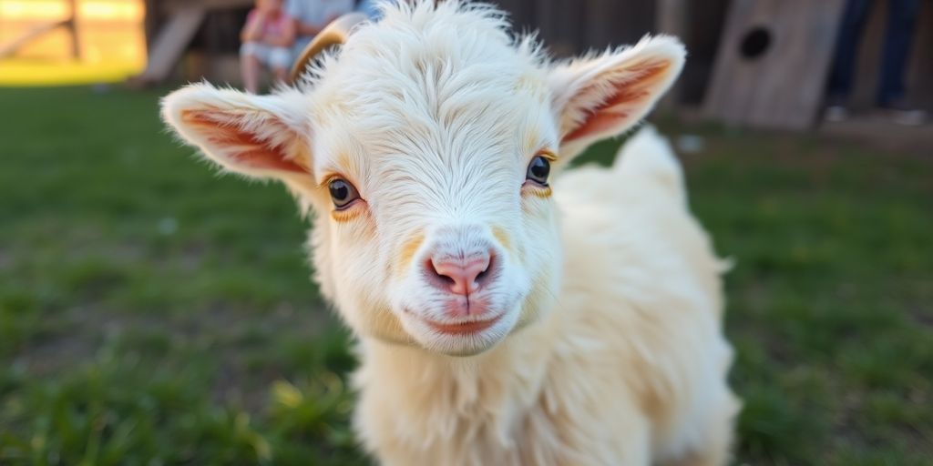 Cute baby goat with a playful expression.