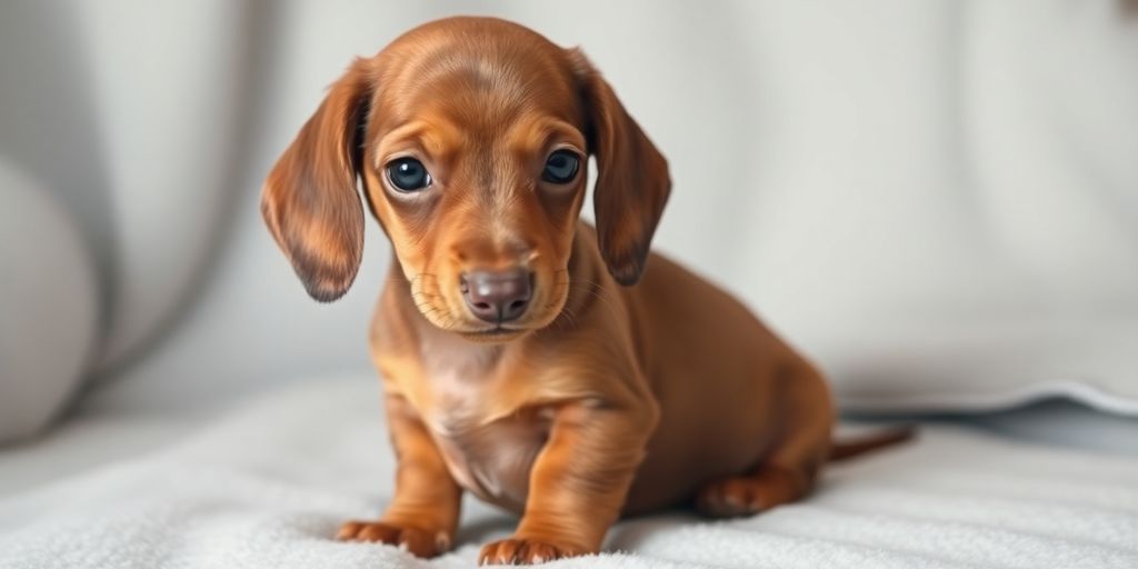 Miniature Dachshund puppy with floppy ears looking forward.