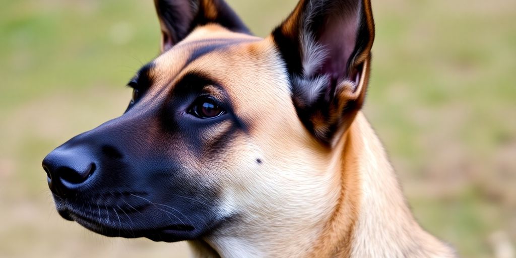Alert Belgian Malinois dog looking directly forward.