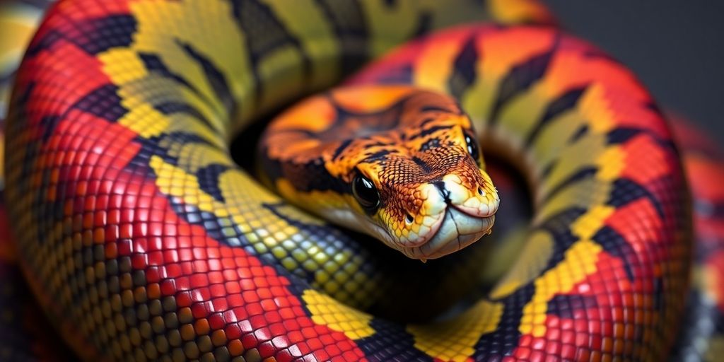 Colorful snake coiled playfully with a unique name tag.