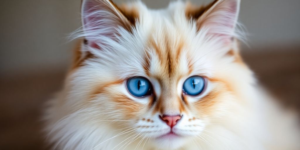 Ragdoll cat with blue eyes, fluffy fur
