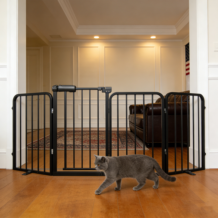 Freestanding Pet Gate with Door, 33.9" Tall Foldable Safety Fence for Indoor Use
