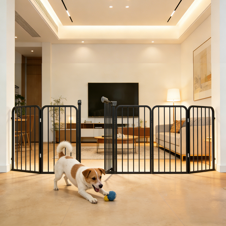 Freestanding Pet Gate with Door, 33.9" Tall Foldable Safety Fence for Indoor Use