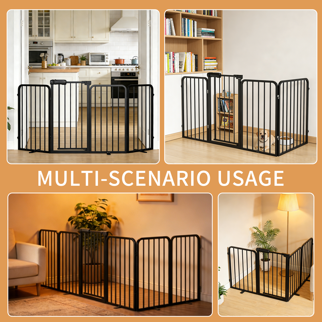 Freestanding Pet Gate with Door, 33.9" Tall Foldable Safety Fence for Indoor Use