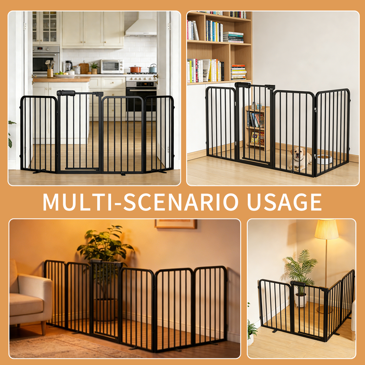 Freestanding Pet Gate with Door, 33.9" Tall Foldable Safety Fence for Indoor Use