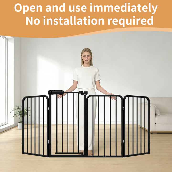 Freestanding Pet Gate with Door, 33.9" Tall Foldable Safety Fence for Indoor Use