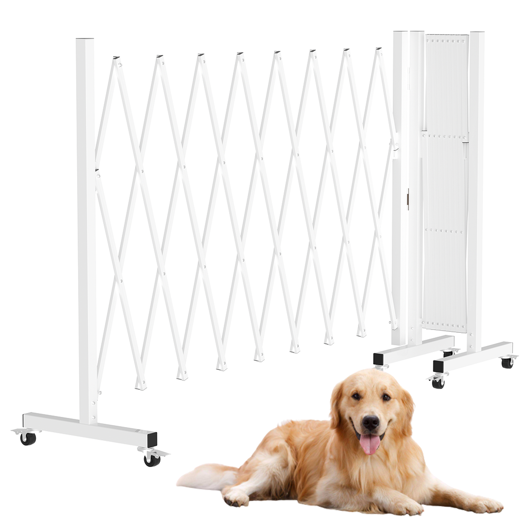 FairyBaby Foldable & Retractable Extra Wide Pet Dog Safety Gate with Wheels, Expandable Isolation Fence
