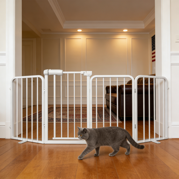 Freestanding Pet Gate with Door, 33.9" Tall Foldable Safety Fence for Indoor Use