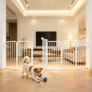 Freestanding Pet Gate with Door, 33.9" Tall Foldable Safety Fence for Indoor Use