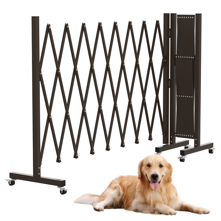 FairyBaby Foldable & Retractable Extra Wide Pet Dog Safety Gate with Wheels, Expandable Isolation Fence