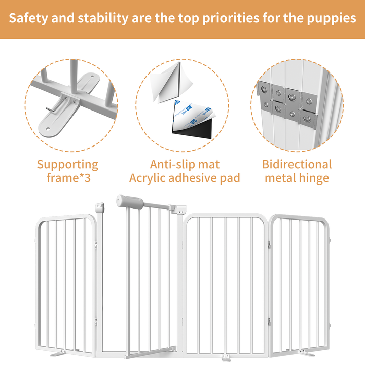 Freestanding Pet Gate with Door, 33.9" Tall Foldable Safety Fence for Indoor Use