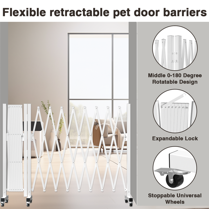 FairyBaby Foldable & Retractable Extra Wide Pet Dog Safety Gate with Wheels, Expandable Isolation Fence