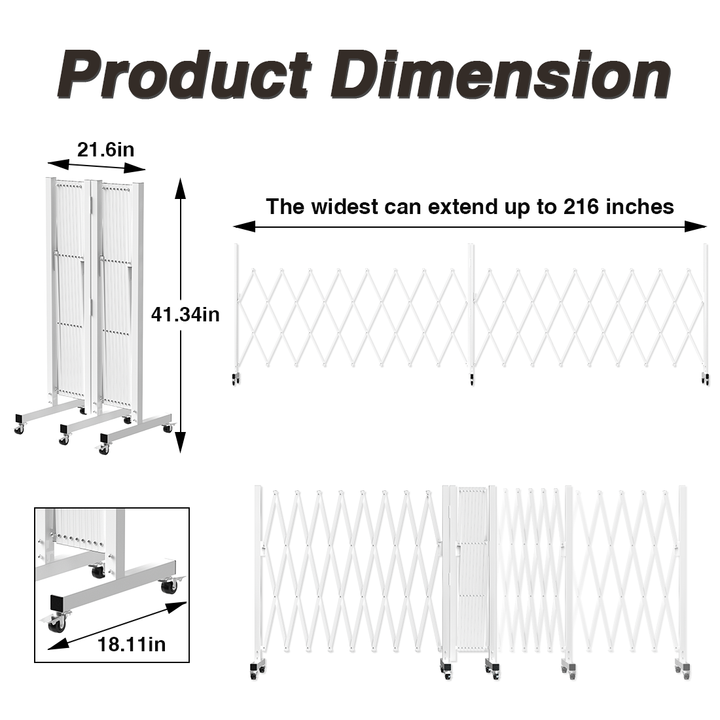 FairyBaby Foldable & Retractable Extra Wide Pet Dog Safety Gate with Wheels, Expandable Isolation Fence