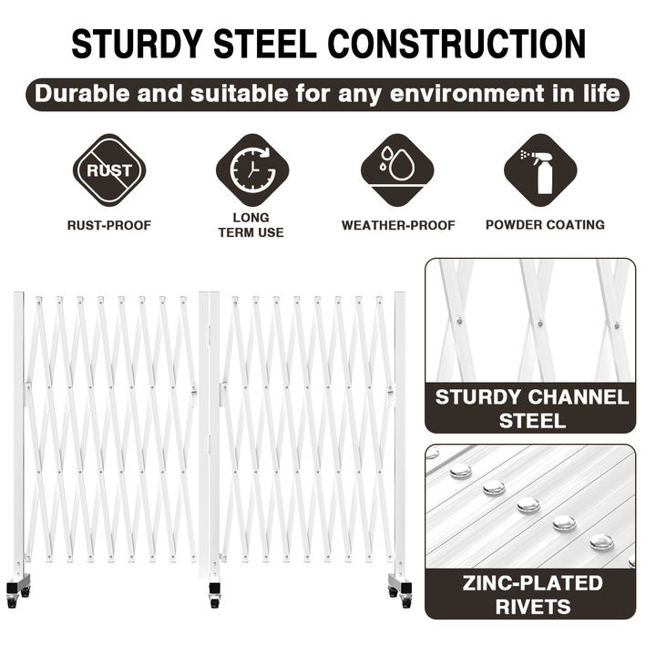 FairyBaby Foldable & Retractable Extra Wide Pet Dog Safety Gate with Wheels, Expandable Isolation Fence