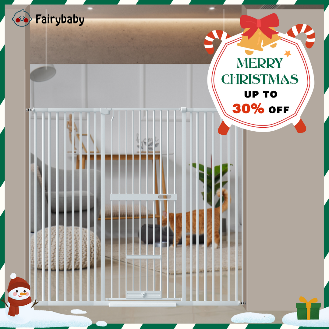 FairyBaby 61" Extra Tall Cat Gate with Narrow Bar Spacing with Pet Door