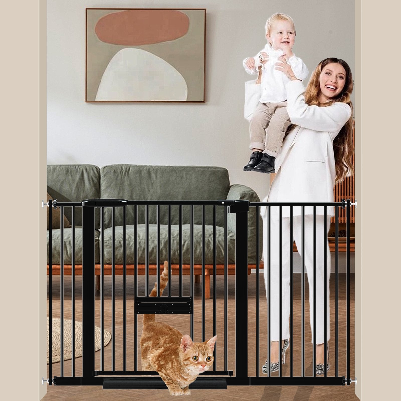 Narrow pet gate with cat door best sale