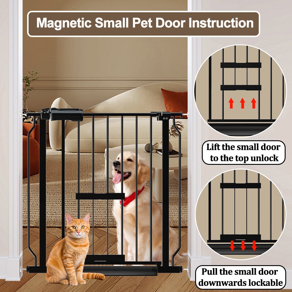 FairyBaby Extra Wide Baby Gate Pressure Mounted for Stairs With Cat Door