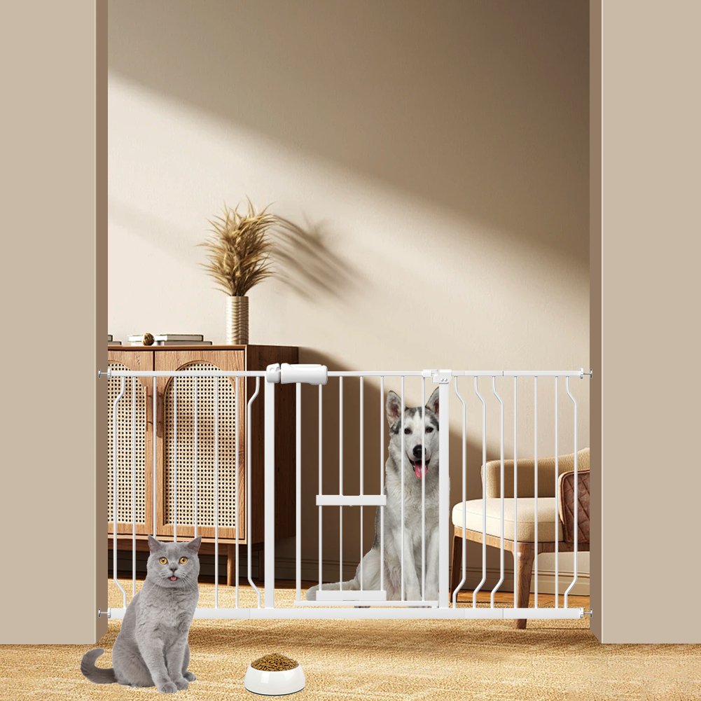 FairyBaby Extra Wide Baby Gate Pressure Mounted for Stairs With Cat Door