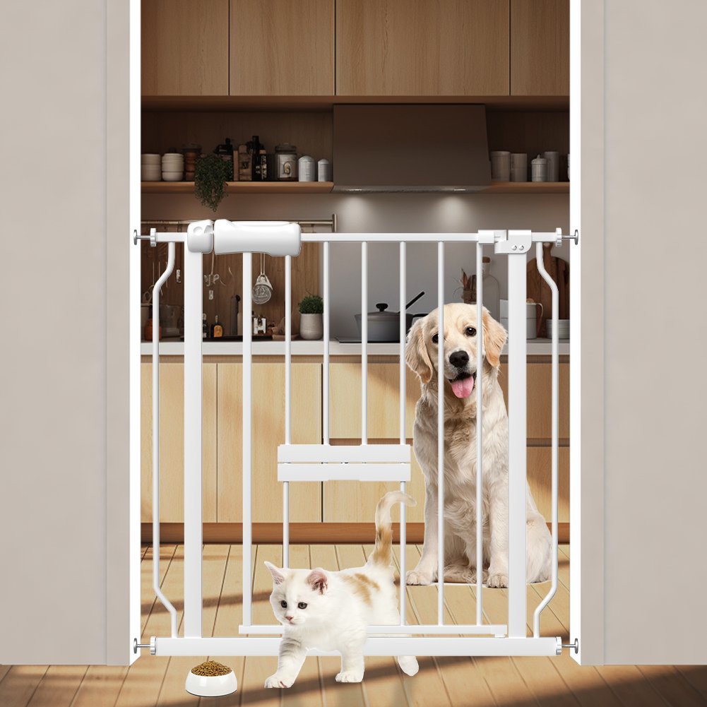 FairyBaby Extra Wide Baby Gate Pressure Mounted for Stairs With Cat Door