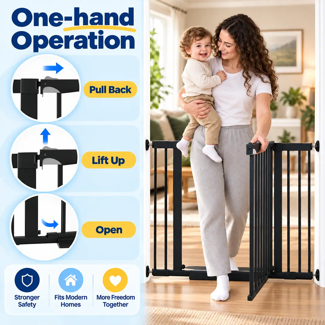 Extra Wide Safety Gate with Triple Locking &amp; Wider Walk-Through Door