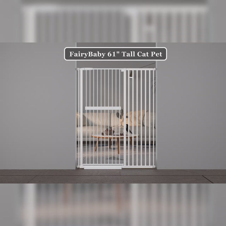 FairyBaby 61" Extra Tall Cat Gate with Extra Wide Walk-Through Door
