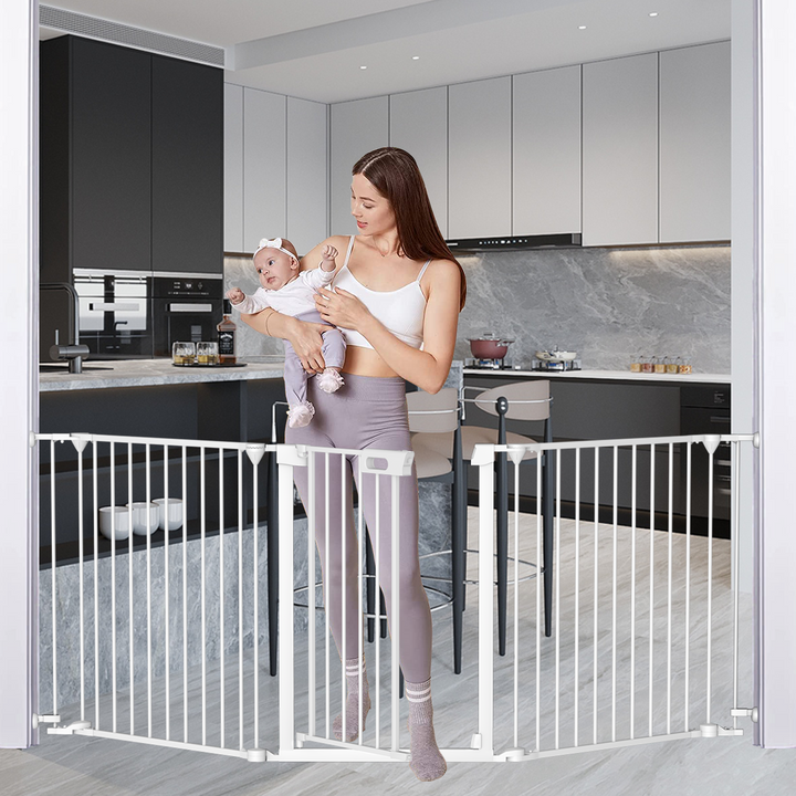 FairyBaby 3/6/8-Panel Wall-Mount Freestanding Dog Gate,White/Charcoal Gray