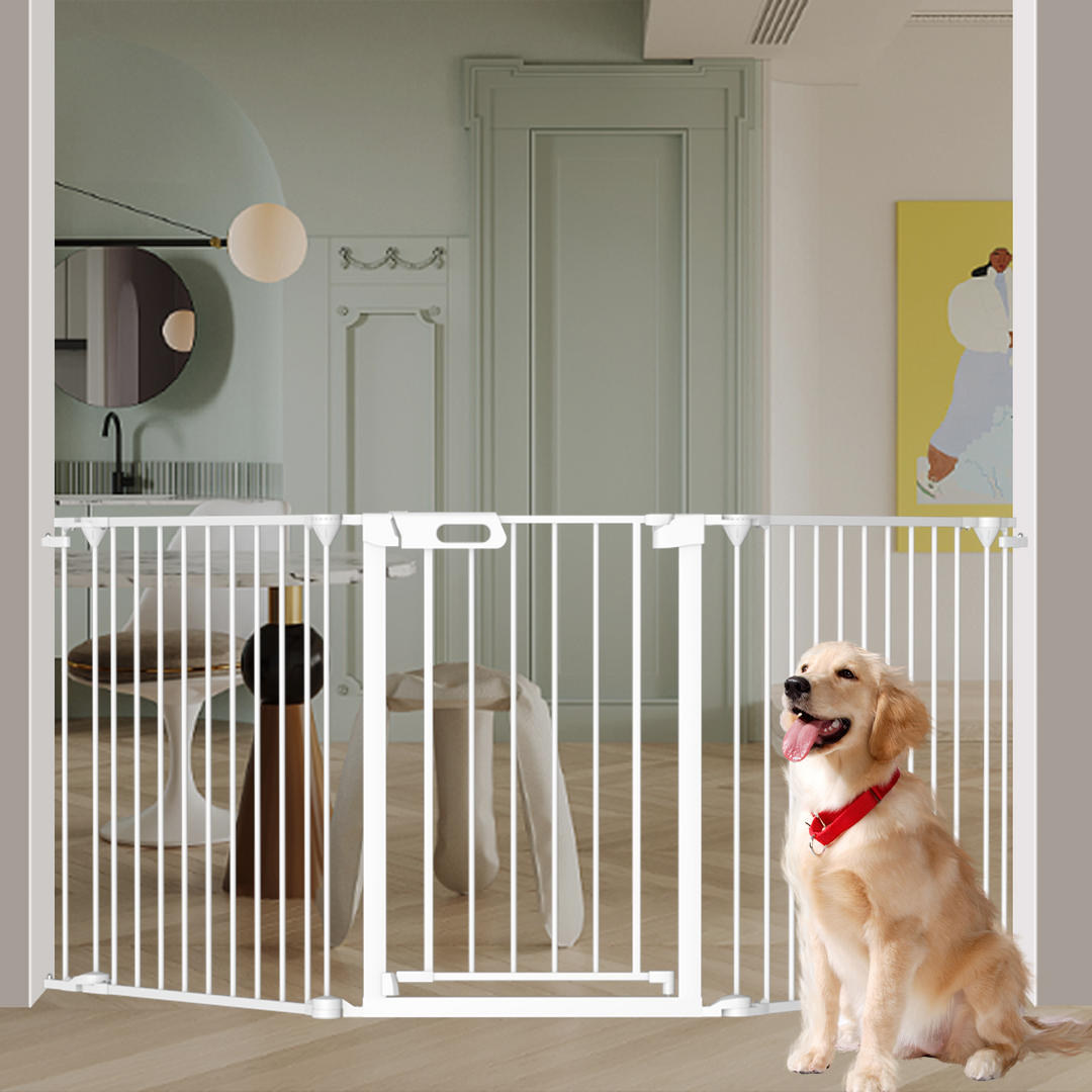 FairyBaby 3/6/8-Panel Wall-Mount Freestanding Dog Gate,White/Charcoal Gray