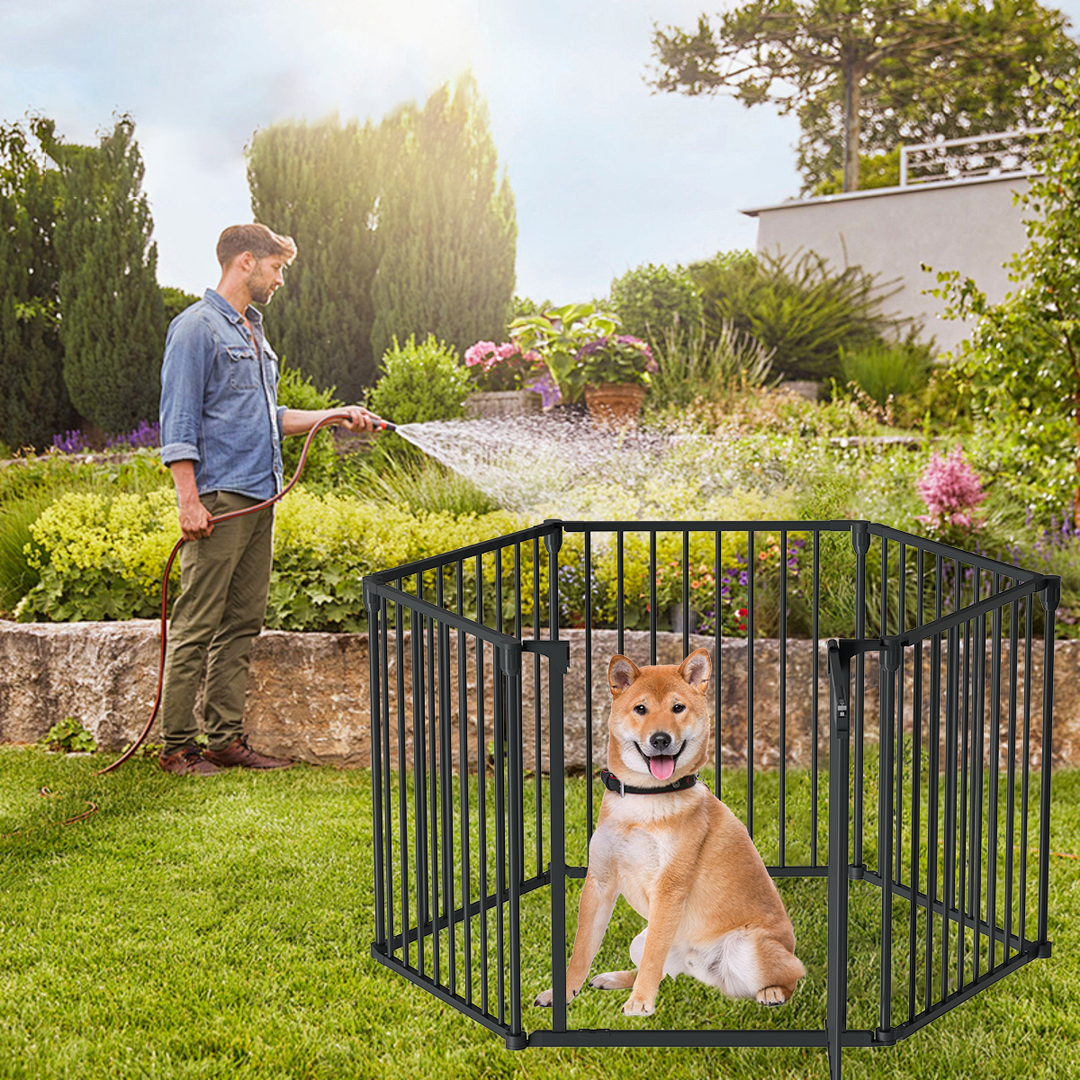 FairyBaby 3/6/8-Panel Wall-Mount Freestanding Dog Gate,White/Charcoal Gray