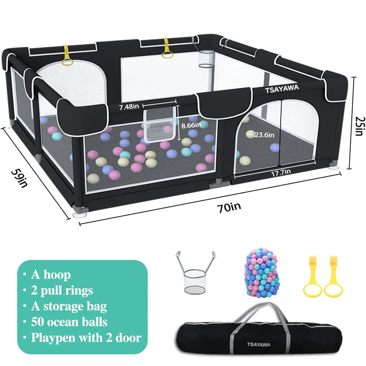 Extra Large 70"×59"/62"×62" Baby Playpen Kids Activity Center 