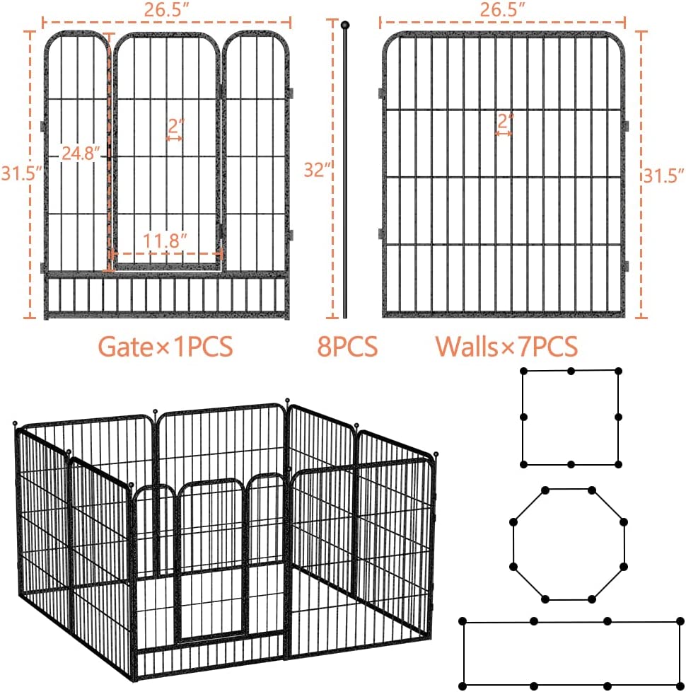FairyBaby 31.5" Tall Durable Metal Design 8 Panels Dog Playpen Fence 
