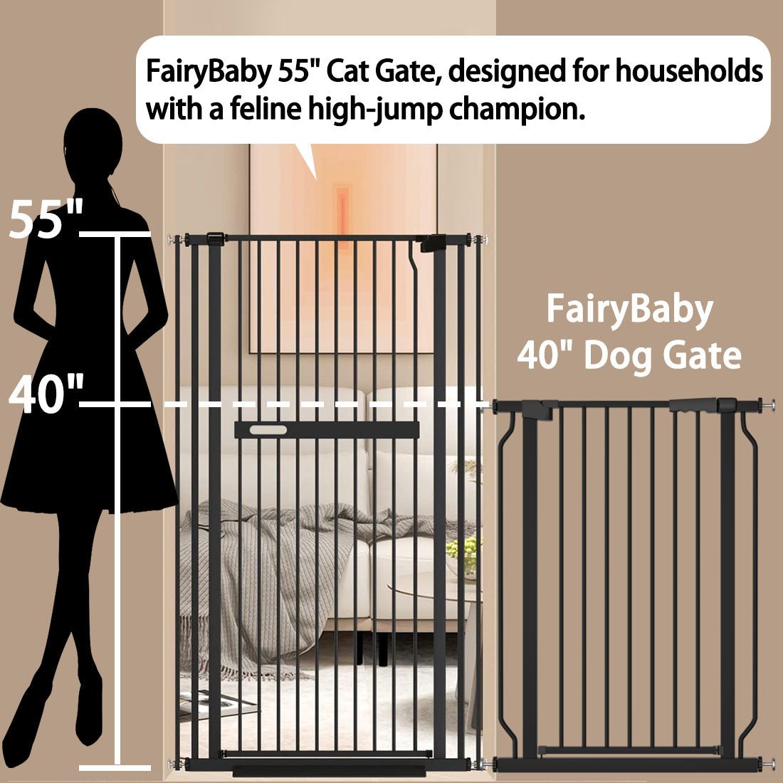 Fairybaby 55 61 extra tall cat gate with narrow bar spacing