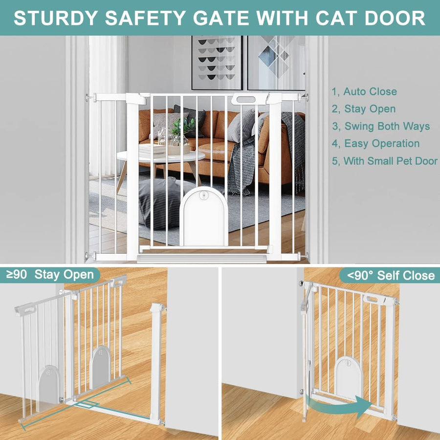 FairyBaby Baby Gate with Adjustable Cat Door & 2Year Warranty
